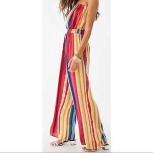 Strapless Striped Satin Palazzo Jumpsuit